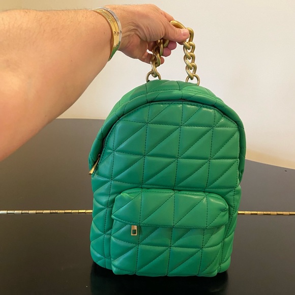 NWT Zara luxury minimalist faux leather quilted backpack chunky chain handle